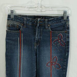 Y2K Clash Jeans USA Kids 12 Butterfly Embroidered Flare Jeans 26x26 Red Stripe